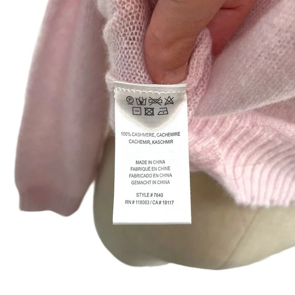 Minnie Rose Cashmere Frayed Edge‎ Cropped V-Neck Sweater Pink Size Small - Picture 8 of 9